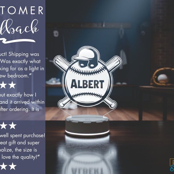 Baseball LED Night Light – Custom Sports Decor for Any Room - Picture 7 of 8